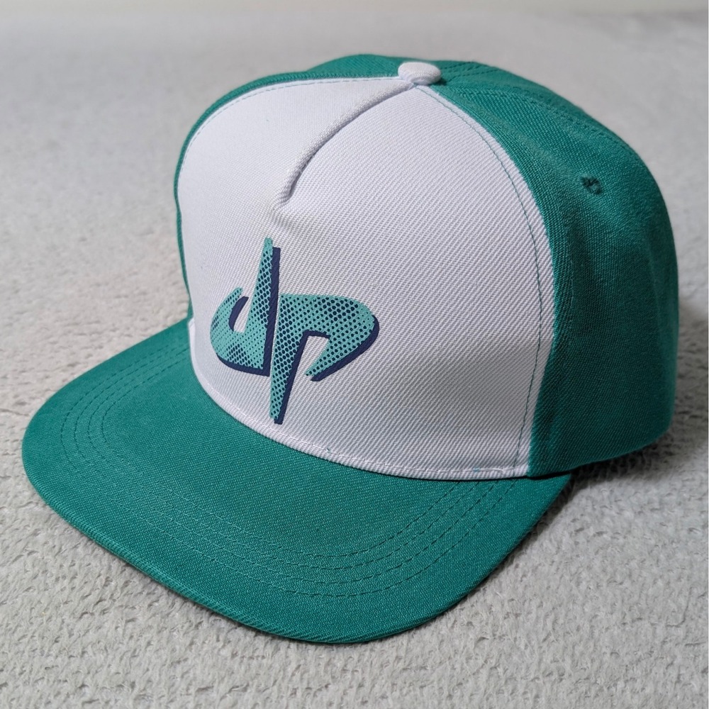 Dude Perfect Hat Mens OSFM Green White Snapback Flat Brim Logo Cap